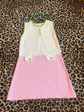 bella bliss, Girls size 7,, Cream and Pink Sleeveless Dress with Lime Green Trim